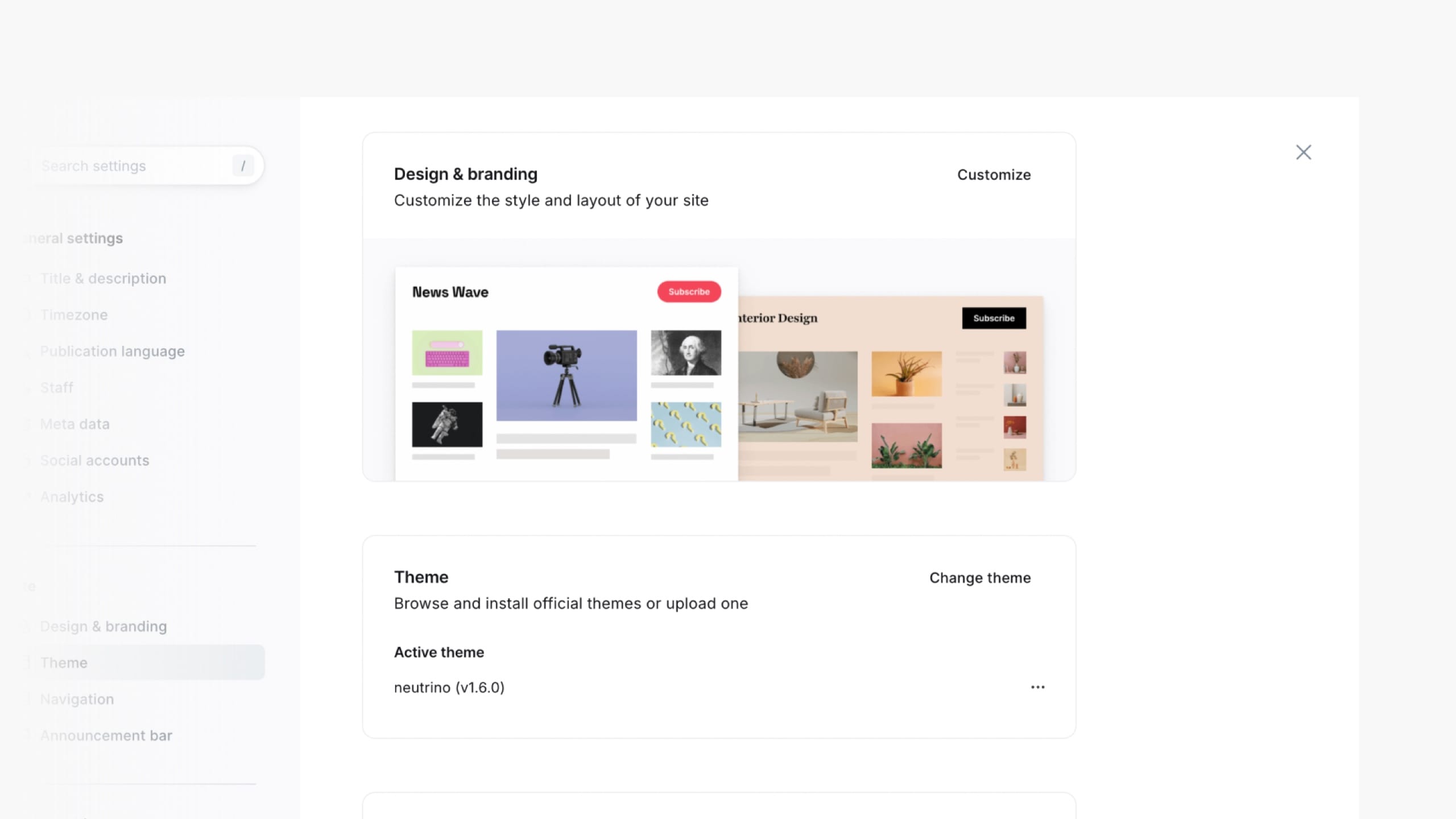 Neutrino theme updates arriving on a site automatically