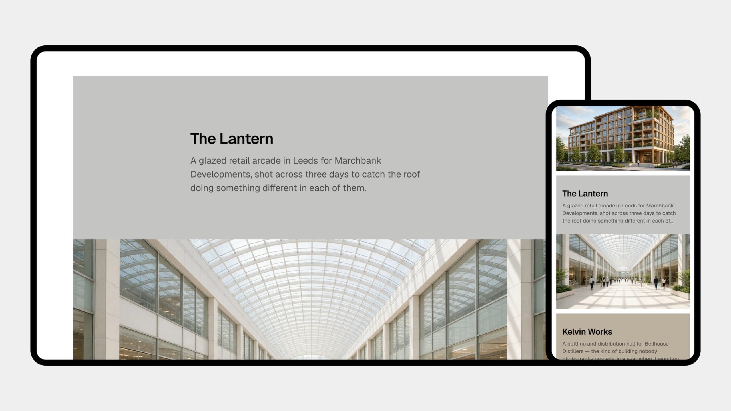 A Neutrino tag archive with its post feed on desktop and phone